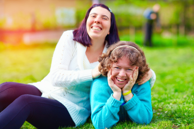 women having fun on spring lawn
